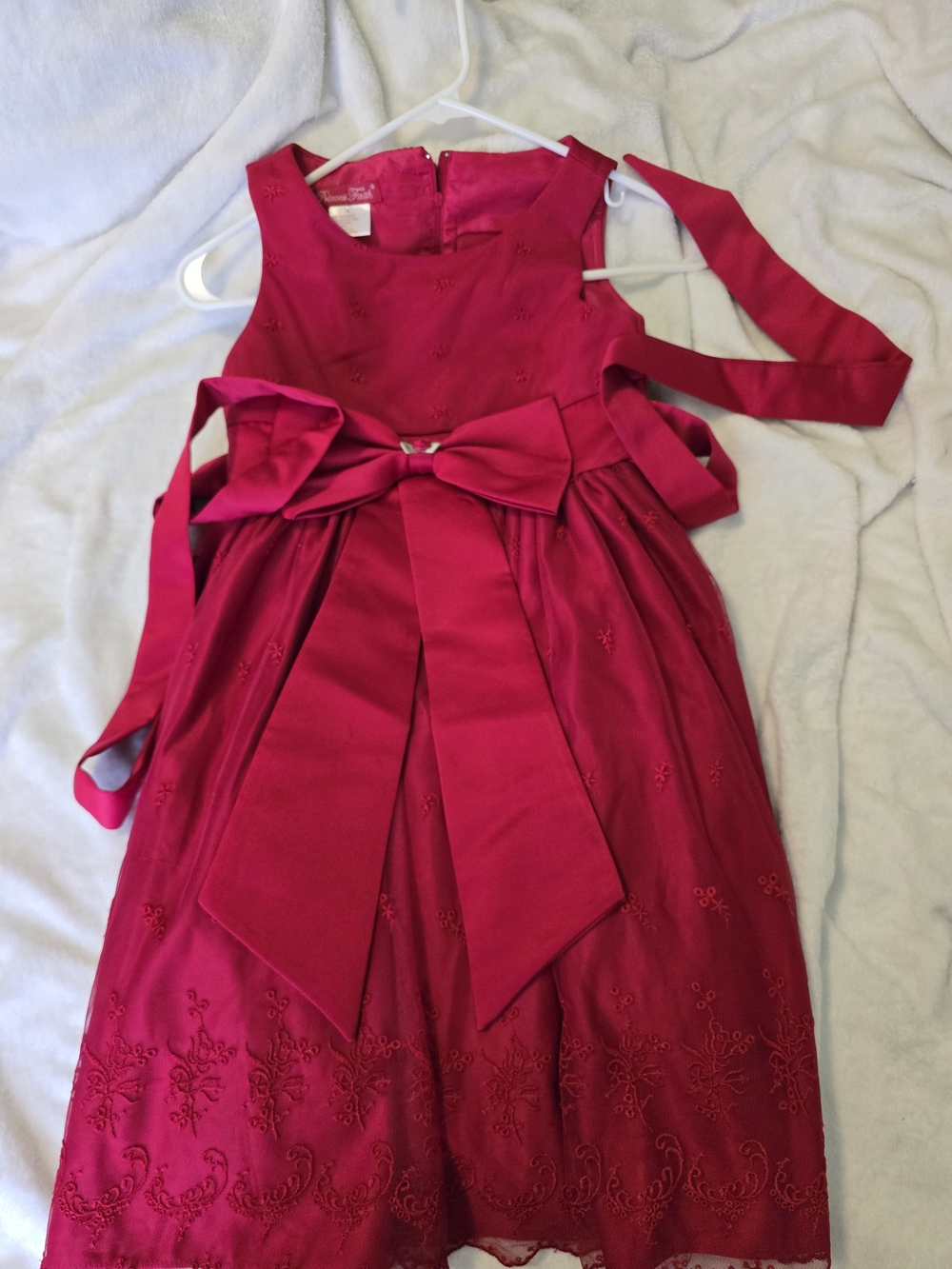 Princess Faith Girls Holiday Dress – Size 8 – Magenta Red with Embroidered Mesh
